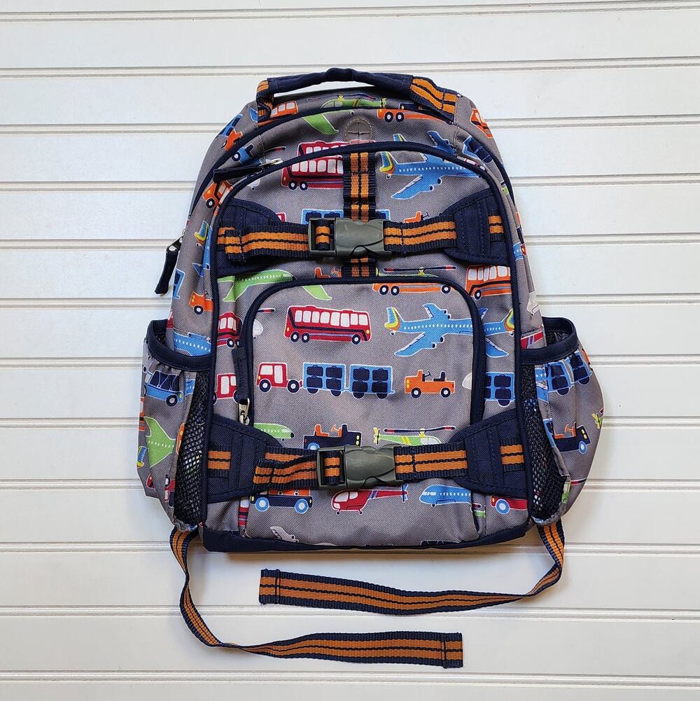 Pottery Barn Kids Mackenzie Gray & Navy Transportation Vehicle Backpack Small